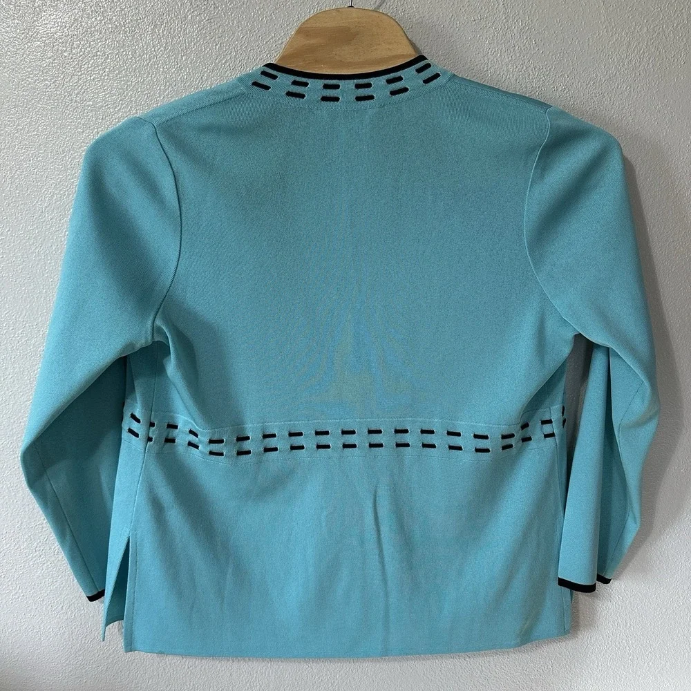 EXCLUSIVELY MISOOK Turquoise Open Front Cardigan Sweater Acrylic Knit Size Large